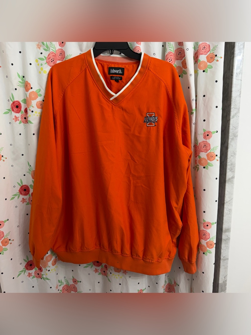 Ashworth Men’s XL Orange V-Neck Illinois Pullover Windbreaker